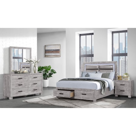 Global Furniture Usa Farmhouse Glam Paper Nolan Grey Queen Bed Group 4453
